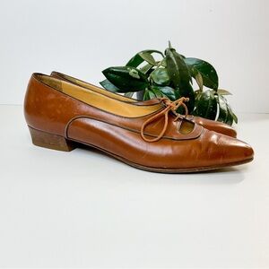 BALLY Vintage Brown Leather Shoes Italy Size 7.5 – Designer Low Heel Flats